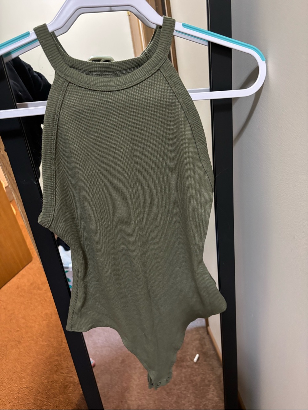 American Eagle Outfitters Olive Ribbed Halter Bodysuit
